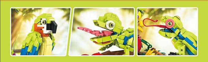 HOGOKIDS 3 in 1 Flowers Frog Parrot Lizard Building Set - Botanical & Animals Figures Building Toy for Home Office Art Decor Display Transforms Model Learning Gift for Adults Kids Boys Girls(672PCS)