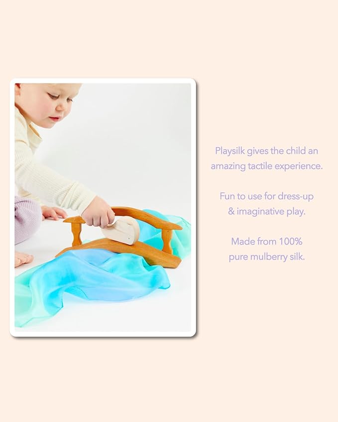 Sarah's Silks - Set of 2 Mini Playsilks, 100% Silk 21" Square Scarf for Dance, Movement and Pretend Play - Blossom and Sea