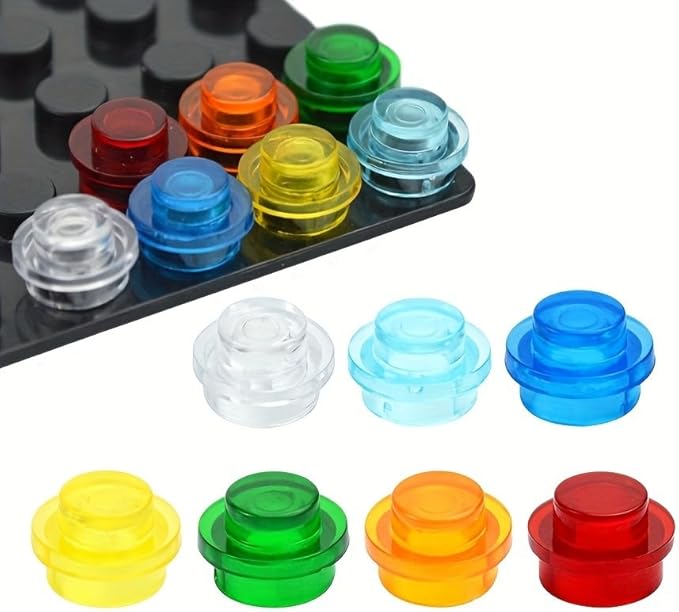 560 Piece Transparent Colors Building Plate Bulk, Round 1x1, Compatible with Lego Parts and Pieces: (Color:Trans Yellow)