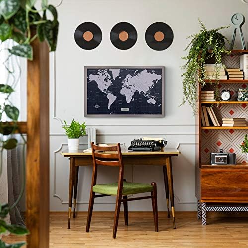 Map Your Travels Modern Slate World Travel Map | Includes Push Pins | Handmade in Minnesota | Gift Map For Travelers | 22"x33"