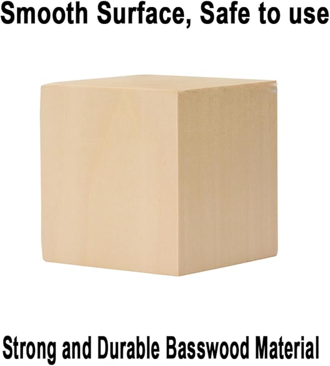 4 Pcs Basswood Carving Blocks, 2x2x2 inch Whittling Bass Wood Blocks Kit, Carving Soft Wooden Block for Beginners and Professional Artists DIY Wood Carving Crafts