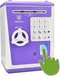 Toy Safe Box, Electronic ATM Piggy Bank, Money Coin Savings Bank, Finger Print Scanner Lock, Great Gift for Children Kids (Purple)
