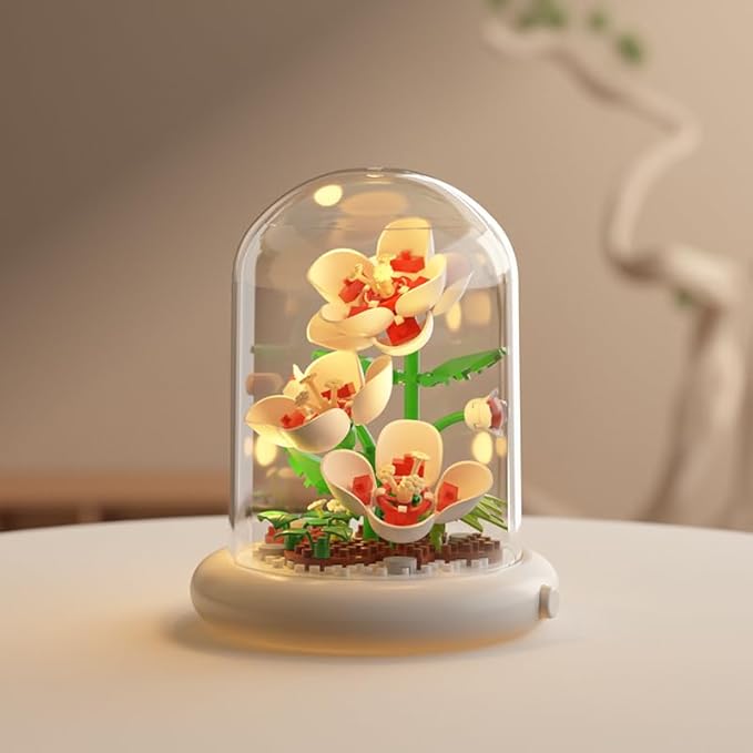 Creative Botanical Micro Blocks with Light Set - 550PCS Artificial Chrysanthemum, Peony and Hibiscus, Perfect DIY Gift for Adults, Teens and Flower Lovers