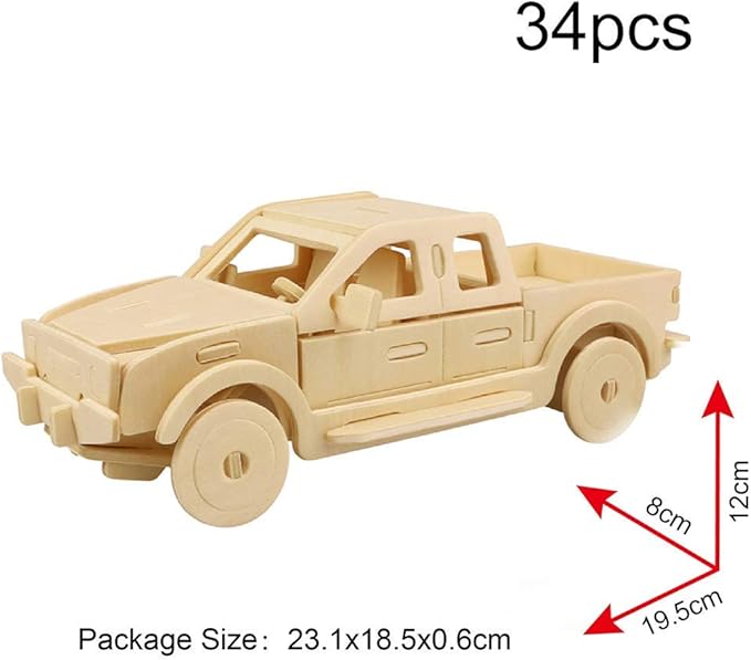 Georgie Porgy 2 Packs 3D Wooden Jigsaw Puzzle Set for Kids, Wooden Car Brain Teaser Puzzles Woodcraft Construction DIY Kits for Birthday STEM Gifts Educational Toys for Boys Girls (Car Pickup)