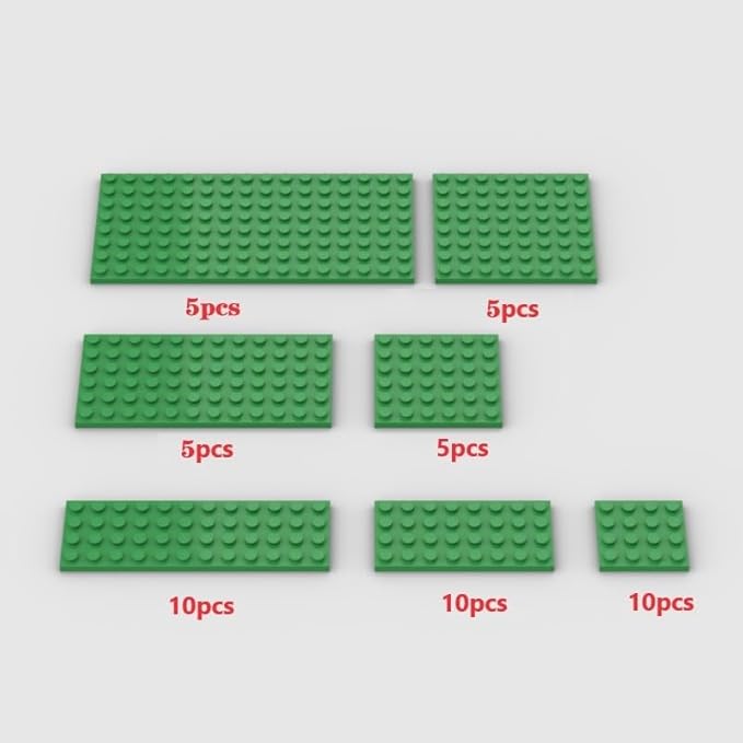 Classic Building Plate Assortment Pack, 50pcs Green Bulk Plates With 7 Size Base, Compatible With Lego Parts and Pieces, Building Bricks, for Most Brands (Color: Green)