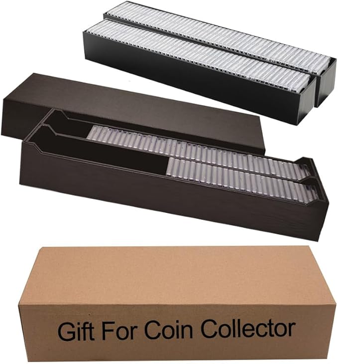 Coin Capsule Coin Snap Holder 2 x 2 Inch Half Dollar Coin Holder, Coin Cases for Collectors Coin Sleeves Collectors for Coin Collection Supplies (Black Foam Gasket with Gift Box, 102)
