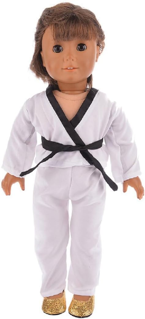 18 Inch Girl Doll Clothes White Karate / Tae Kwon Do Outfit Includes Blouse, Pants and 5 Belts - Yellow, Green, red, Blue and Black - for 18inch Girl Doll NAA02