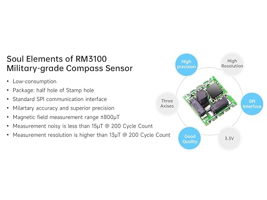 [Industrial-Grade Magnetometer Compensation Chip] RM3100 High-Accuracy Magnetometer Geomagnetism, Magnet Field Sensor, SPI Interface, High-Revolution Electronic Compass Module for Arduino