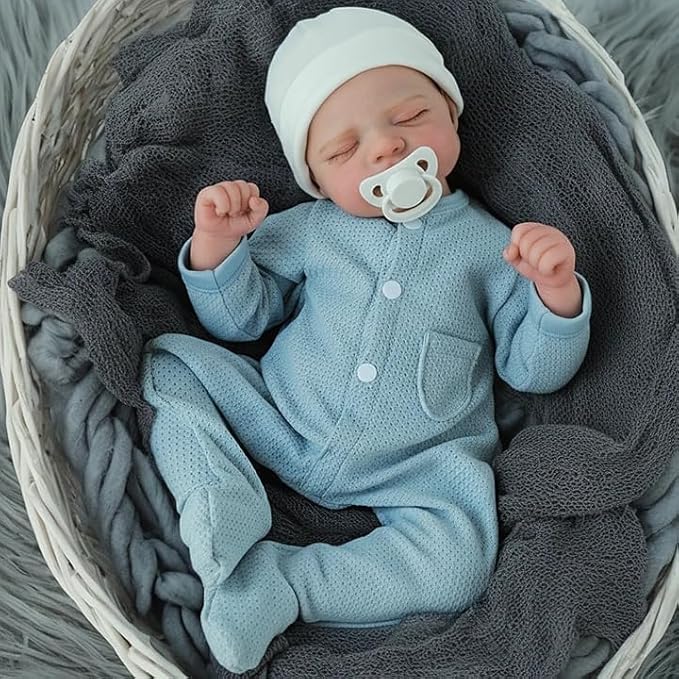 WOOROY Lifelike Reborn Baby Dolls- 18 Inch Realistic Baby Boy, Full Vinyl Body Sleeping Dolls, Poseable Real Life Newborn Realborn Birthday Gift Toy with Doll Accessories for Kids 3+
