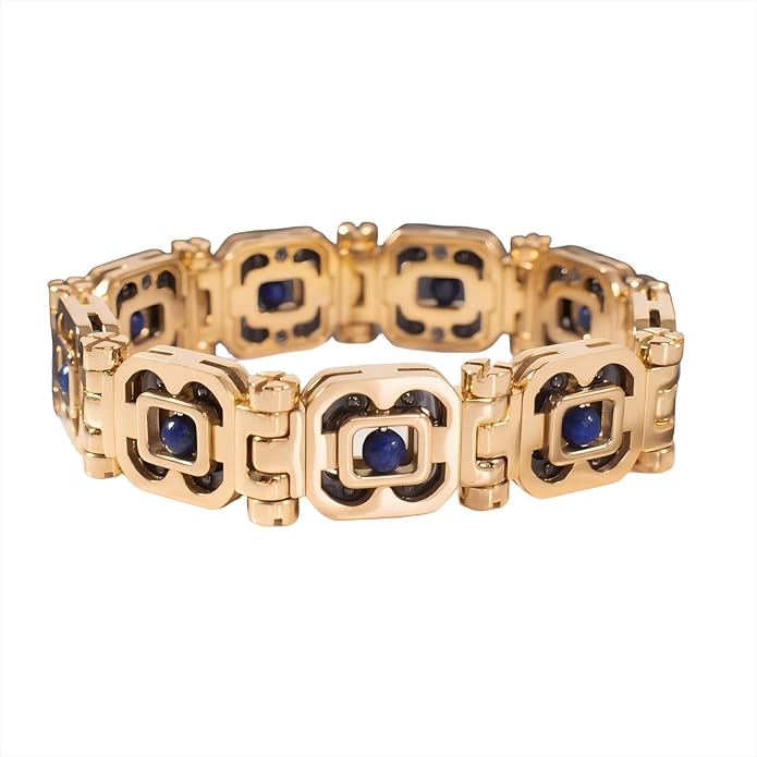 DIY Assembled Link Bracelet with Blue Gemstones - Elegant Statement Jewelry for Adult, Polished Link, Puzzle, Ceramic Style，Perfect for Gifting & Everyday Wear