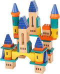 Wooden Castle Building Blocks Set, Big Solid Beech Wood Toddlers Stacking Block Toy, Kids Construction Playset for Boys Girls 69 Pieces Set