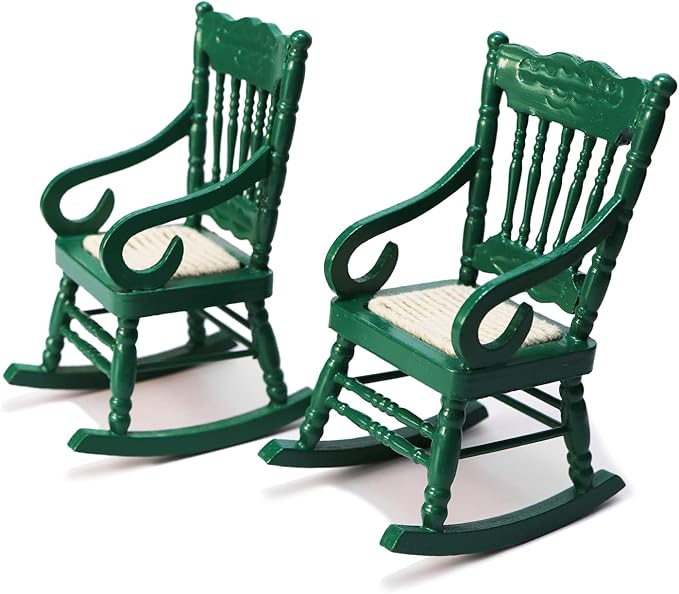 Dollhouse Miniature Rocking Chair 1:12 Scale Wooden Furniture Accessories Tiny Mini House Home Outdoor Cake Topper Decoration Model Living Room Scene Christmas Craft Displays (Green)