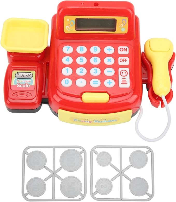 Children Mini Cash Register Toy Cashier Role Play Supermarket Shopping Checkout Money Till Toy Educational Learning Pretend Playset for Kids Girls Boys