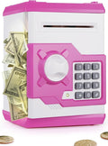 Piggy Bank for Girls Boys Large Electronic Money Coin Banks with Password Protection, Automatic Paper Money Scroll Saving Box, Great Gift for Kids (Pink-White)