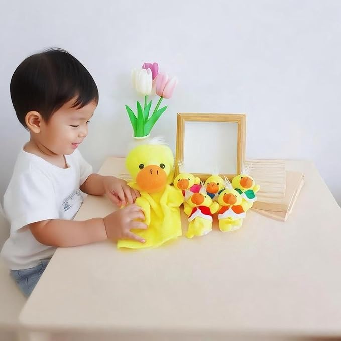 5 Little Ducks Finger Puppets for Kids, 6 Pack Plush Finger Puppets Toy, Storytelling Theater Role Play, Bedtime Story for Toddlers