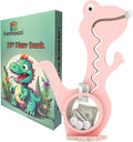 A3 Dinosaur Piggy Bank for Kids Boys Girls, Wooden Coin Bank with Large Clear Acrylic Belly, Cute Money Savings Box Toy Gift for Toddlers Birthday Christmas (Pink)