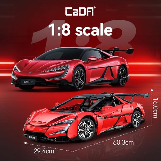 CaDA Master Yangwang U9 Super Car Brick Set, C64011W 1:8 Sports Car Building Block Kit with U-Turn Function, Dancing Building Block Model for Adults Collectors (3671PCS)