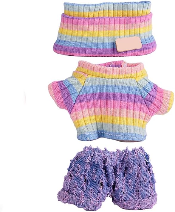 Clothes for 17cm Doll (NO Doll),Adorable Outfit ，Handcrafted Clothes Set with Dress Up ,Ropa Accessories Hat + Sweater + Pants (Rainbow + Purple)