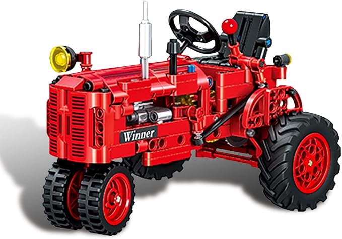 Classic Building Blocks 1/12 Red Tractor Farm Toy Building Set Gift for Kids Ages 6 7 8 9 10 11 12 Includes Shifting Structure, Steering Structure Features (Classic Edition)