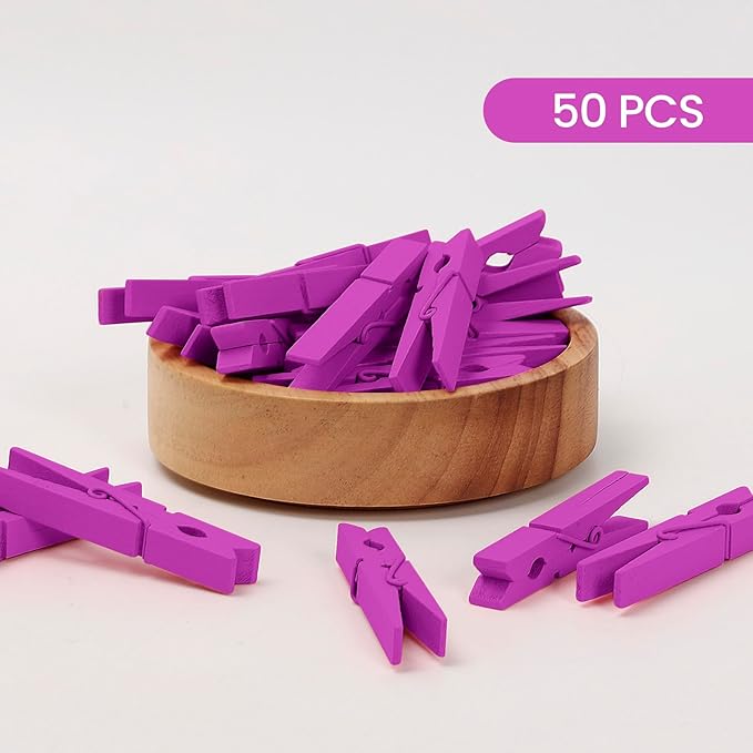 50PCS Colored Wooden Clothespins, 2.9inch Hot Pink Clothes Pins for Clip Pictures Photos Decorative, Small Colorful Wood Decoration Closepins Clips