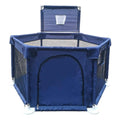 Portable Baby Ball Pit Playpen Playard Fence Playtent with Basketball Hoop Breathable Mesh for Indoors Outdoors Toddler Kids Large Blue 6-Panel