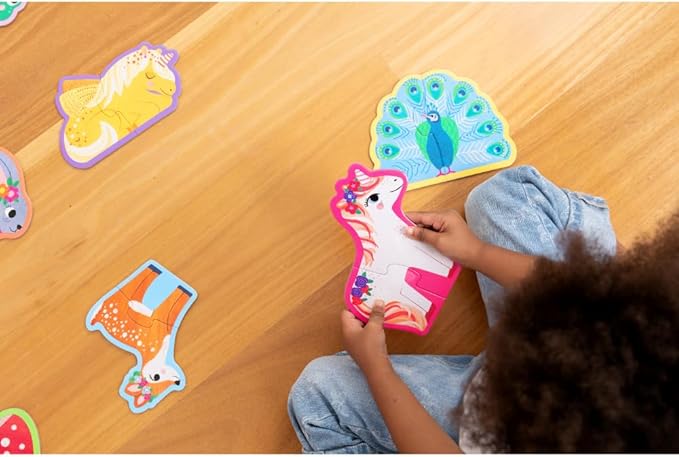 Crocodile Creek Let’s Begin Puzzle - Ten 2-Piece Beginner Puzzles for Ages 2 and Up - Heavy-Duty Storage Canister with Handle - Colorful Unicorns Design - Each Puzzle is 6" L x 4" H Finished