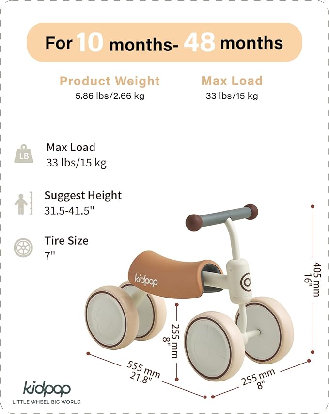 Kidpop Big BEE Baby Balance Bike for 1 Year Old Toddler Kids Ride On Toys First Birthday Gift Toddler First Bike (White)