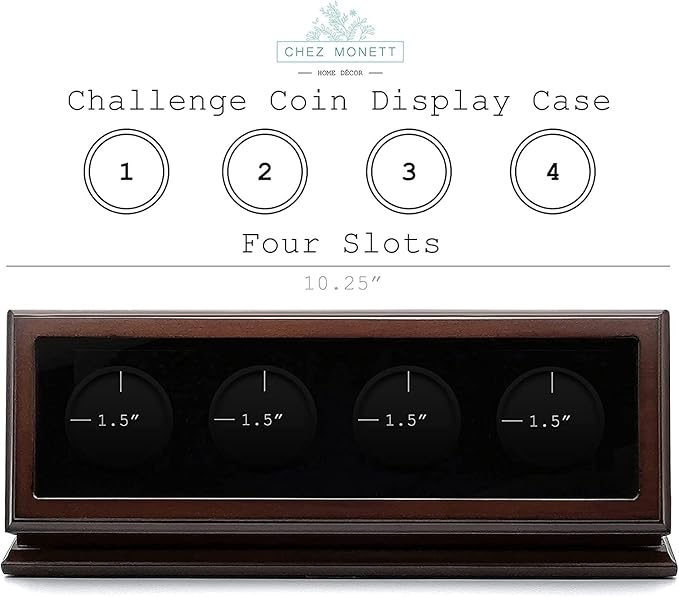 Challenge Coin Display Case 1.5-1.75 Inch 38-44.5 mm Coin Holder 1 Slot (Walnut, 4 Slots)