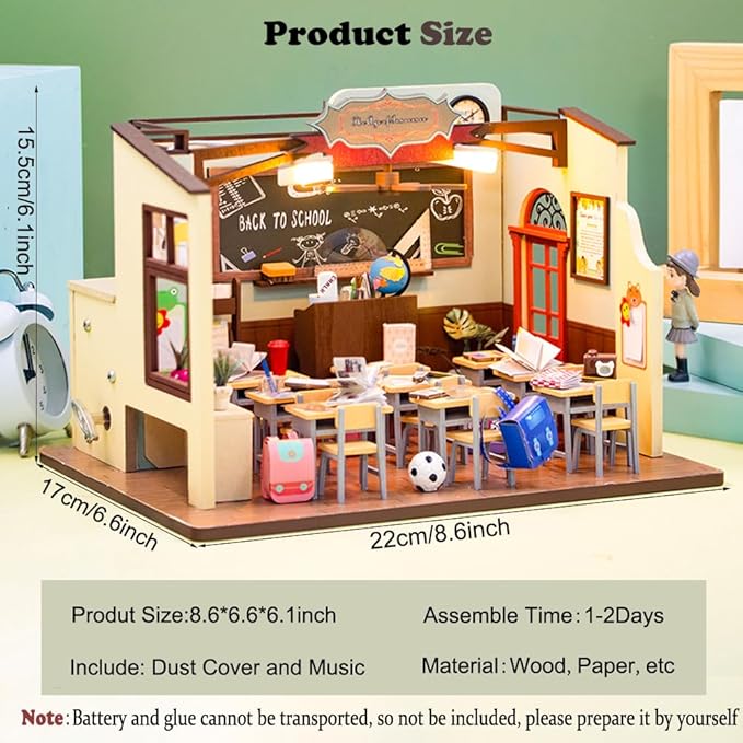 DIY Dollhouse Miniature Kit with Dust Cover and Music,DIY Miniature Wooden Dollhouse Kit,1:24 Scale Mini House Building Kit for Adults Teens Birthday Gifts