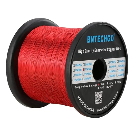 BNTECHGO 26 AWG Magnet Wire - Enameled Copper Wire - Enameled Magnet Winding Wire - 3.0 lb - 0.0157" Diameter 1 Spool Coil Red Temperature Rating 155℃ Widely Used for Transformers Inductors