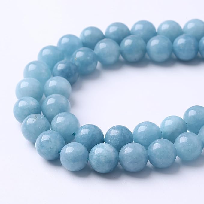90PCS 8MM Blue Aquamarine Jade Loose Beads for Jewelry Making DIY Bracelet 2 Strands
