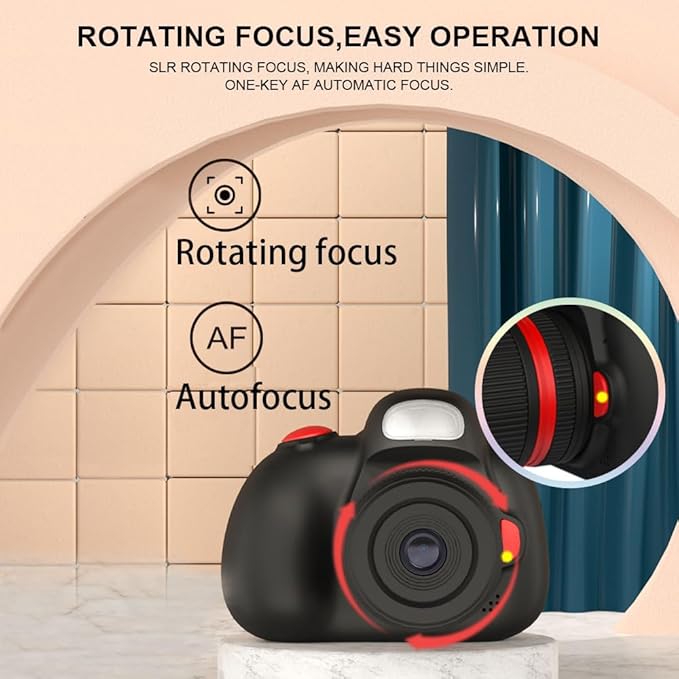 Kids Camera,Kids Digital Camera with Rotating Zoom Lens,1080P HD Digital for Kids with Flash,32GB SD,Christmas Birthday Gifts for Girls Boys 3-12 (Black, D6S)