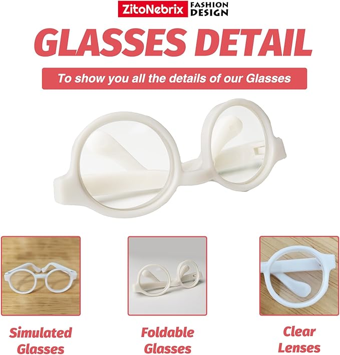 Cloth for Doll,4-Piece Clothes Outfit for 17cm ＆ 15cm (NO Doll) - White Shaped Velvet hat + Glasses + White Clothes + Pink Pinafore