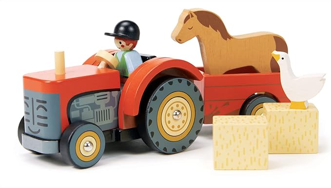 Tender Leaf Toys - Farmyard Tractor - Wooden Tractor Toy with Removeable Trailer, Animals and Accessories - Open-Ended Play Toy, Farm Pretend Play for Boys and Girls - Age 18m+