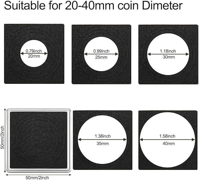 Coin Capsule Coin Snap Holder 2 x 2 Inch Half Dollar Coin Holder, Coin Cases for Collectors Coin Sleeves Collectors for Coin Collection Supplies (Black Foam Gasket with Gift Box, 102)