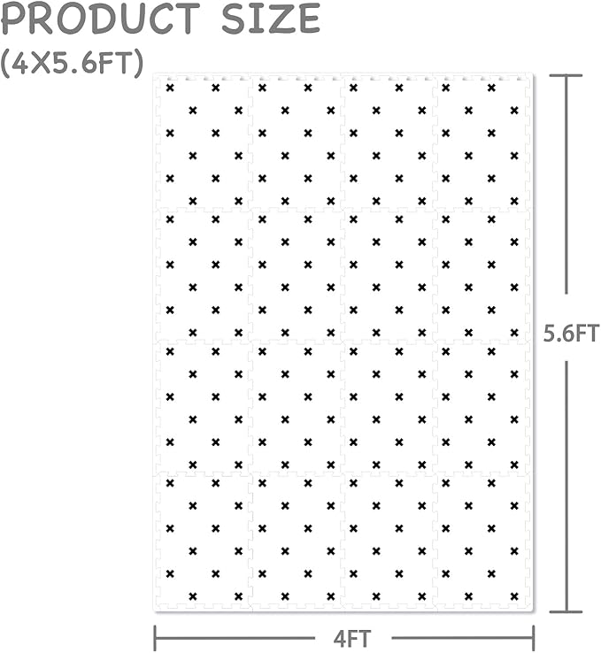 TCBunny Extra Large Baby Foam Play Mat - 4FT x 6FT Non-Toxic Puzzle Floor Mat for Kids & Toddlers (White with Black Cross)