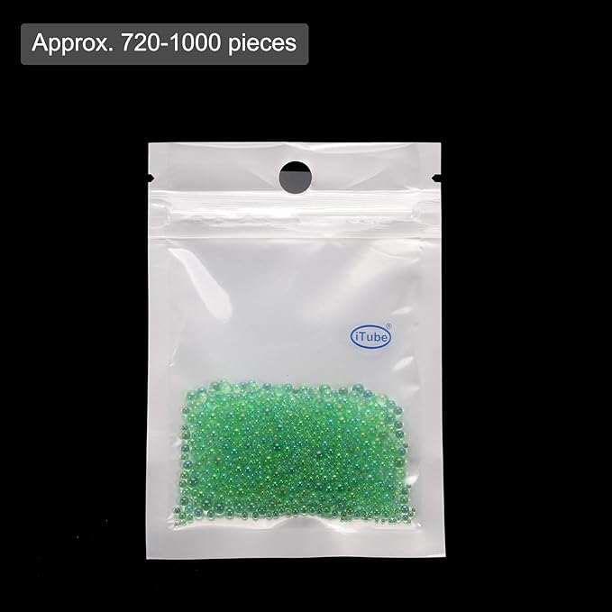 Iridescent Glass Tiny Bubble Beads, 0.4-3mm 10g No Hole Micro Mini Round Peacock Green Water Droplets Beads - Applications: for Resin Filler, Nail Art, Dollhouse Bath Tub