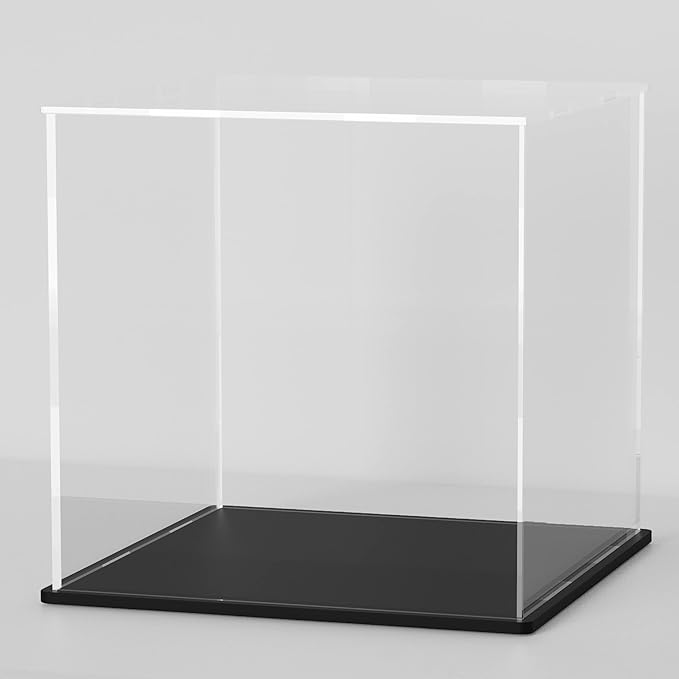 9 Inch Acrylic Case for Display, Clear Display Acrylic Box for Collectibles, Display Case with Matt Black Stand and Lid for Office Home