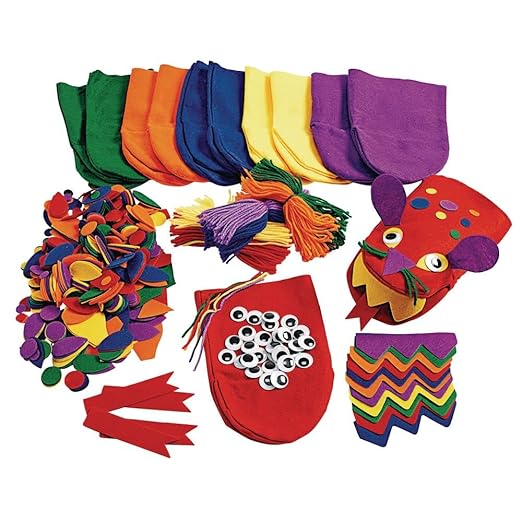 Colorations Felt Imaginary Hand Puppet Craft Kit for Kids, Makes 12 Puppets, Googly Eyes, Dragons, Dramatic Play, Imagination, Creatures, Role Play, Learning, Creativity (HPUPKIT)
