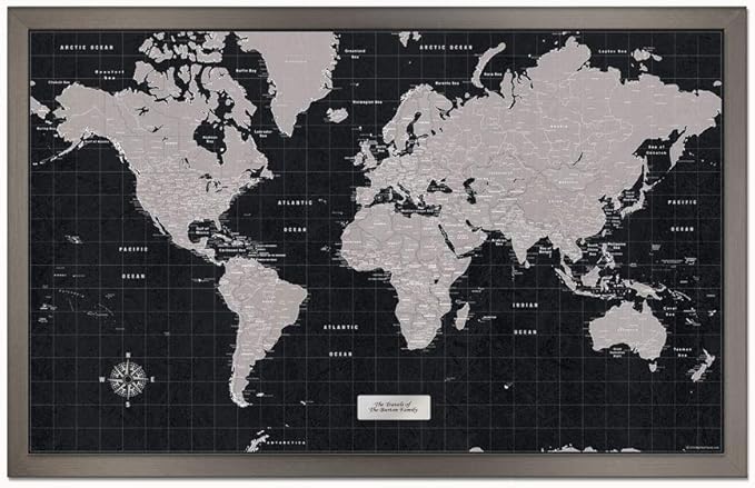 Map Your Travels Modern Slate World Travel Map | Includes Push Pins | Handmade in Minnesota | Gift Map For Travelers | 22"x33"