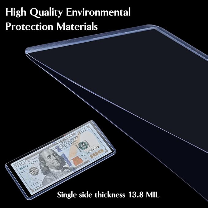 25Pcs Dollar Bill Sleeves - 6.8 x 2.9 Inch Hard Plastic Currency Sleeves, Clear Money Holders Waterproof Transparent Currency Protectors for Collectors