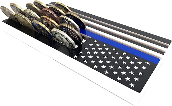 Glamtune 6 Row Coin Holder American Flag Display Stand Thin Blue Line Military Challenge Coin Case