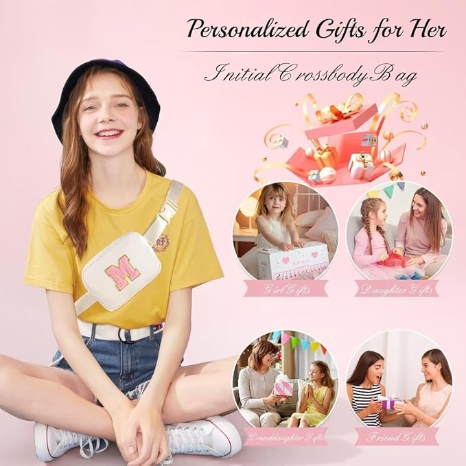 YOOLIFE Teacher Appreciation Gifts for Women - Gifts for Teacher, Teacher Retirement Gifts for Women Teacher Bag Teacher Gifts from Students, Initial Crossbody Bag Belt Bag, Pink T