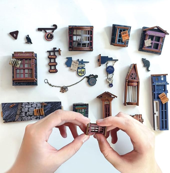 DIY Book Nook Kit,Miniature Dollhouse for Adults Teens,Booknook Bookshelf Insert Decor,Dust Proof 3D Wooden Puzzles,Tiny House Easter Halloween Home Decor,Birthday Gifts(Magic Night Alley)