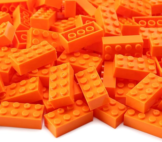 Feleph 100pcs 2x4 Bricks Orange Pieces Parts Building Kits Creative Play Set Basic Blocks Toy Accessories Compatible with 3001 Major Brands