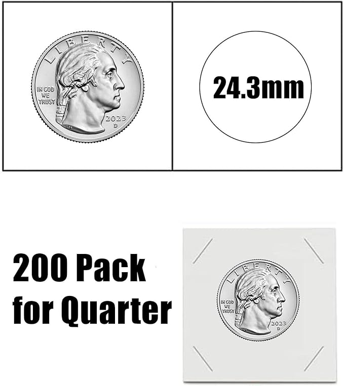 MUDOR 200 Pack Upgraded Premium Coin Flips for Quarter, Cardboard Coin Holder, Mylar Coin Flips 2x2, Paper Coin Holders
