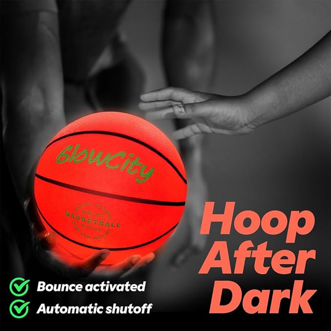 GlowCity Glow in The Dark Basketball for Teen Boy - Glowing Red Basket Ball, Light Up LED Toy for Night Ball Games - Sports Stuff & Gadgets for Kids Age 8 Years Old and Up. Great Gift for Boys & Girls