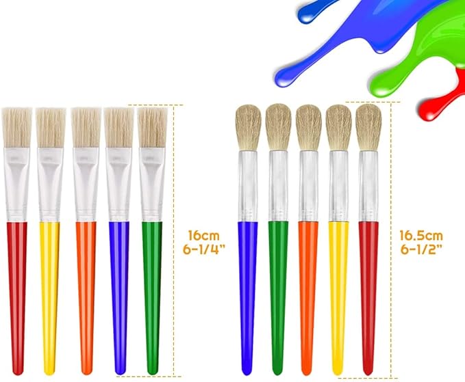 Anezus Large Chubby Paint Brushes Round and Flat Preschool Paint Brushes for Washable Paint Acrylic Paint For Toddler , 10Pcs
