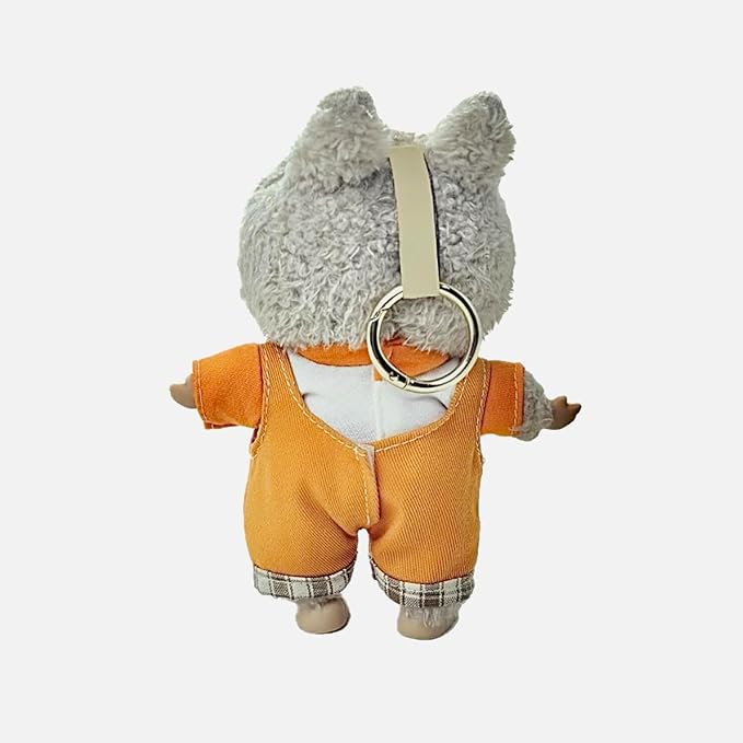 17cm Doll Clothes Set(No Doll), Hat & Overalls Set for 17cm Labubu Suit, Cute Cloth for Dress up Unique Style Dolls Outfit Stylish Clothes for Labubu (Orange Suit)