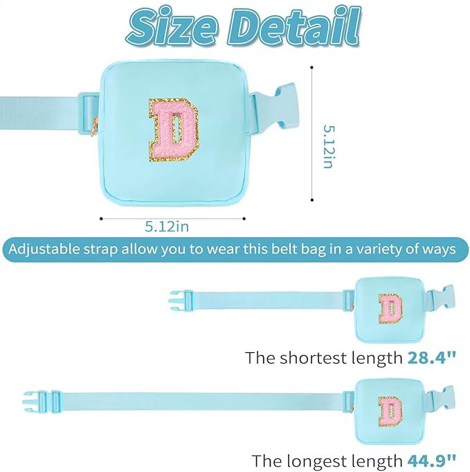 Mini Belt Bag Fanny Pack with Initials Letter Patch Small Crossbody Bags Cute Stuff Birthday Gifts for Teenager Girls Trendy Stuff for Teens - D,Blue